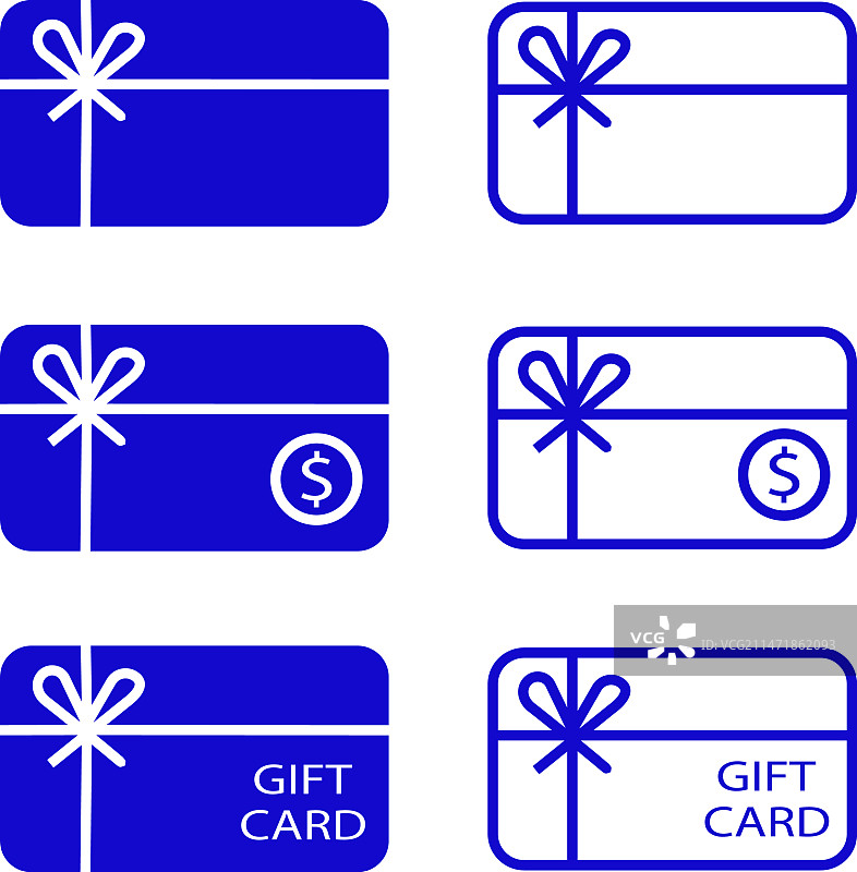 蓝色线条或扁平风格的礼品卡图标集图片素材