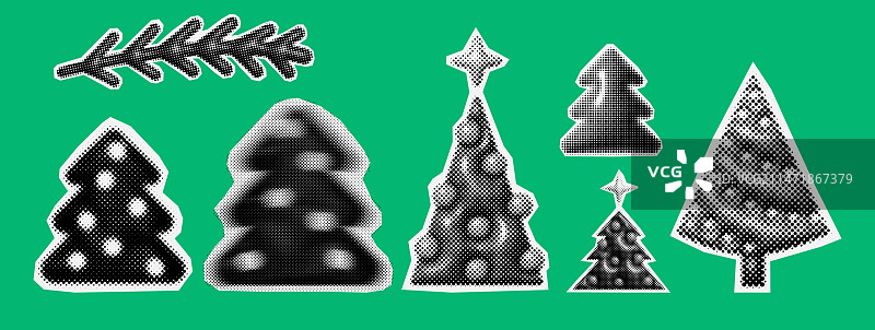 圣诞树时尚半色调图标拼贴图片素材