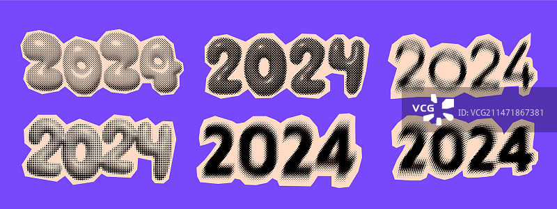 2024新年时尚半色调图标拼贴图片素材