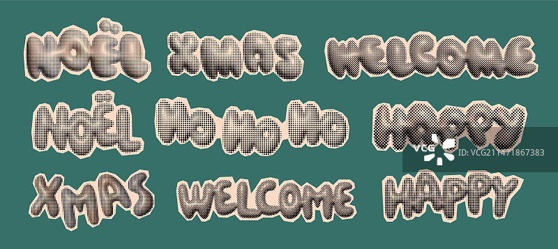 圣诞快乐潮流半色调图标拼贴图片素材