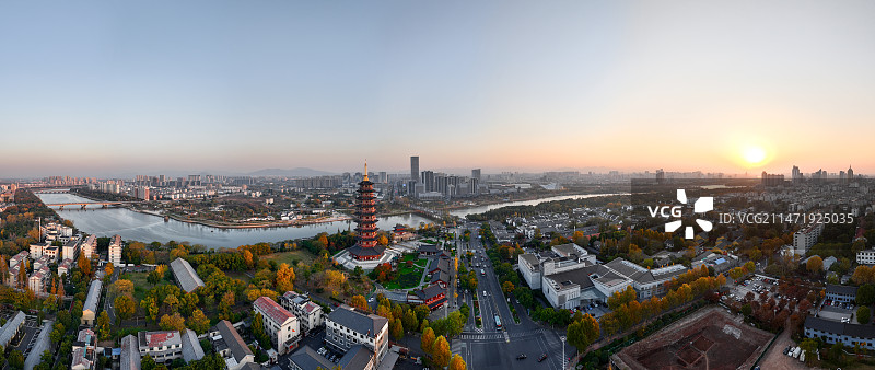 航拍浙江金华万佛塔全景城市天际线图片素材