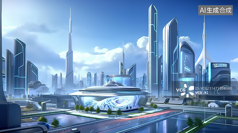 【AI数字艺术】城市风光夜景天际线图片素材
