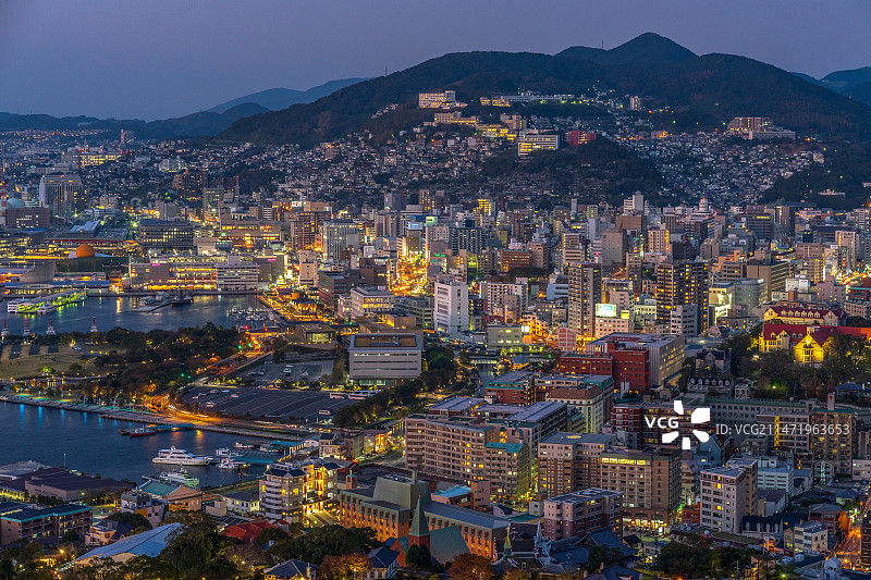 日本长崎县长崎市海港夜景图片素材