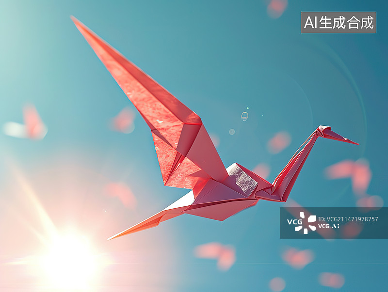 【AI数字艺术】风筝在蓝天上飞翔的低角度视图图片素材