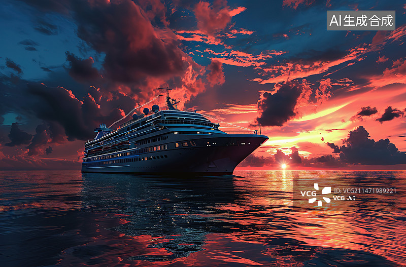 【AI数字艺术】夕阳下的渔船图片素材