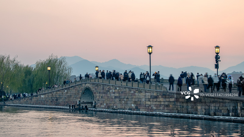 白堤日落图片素材