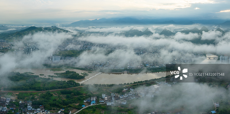 广西桂林市恭城瑶族自治县县城云海图片素材