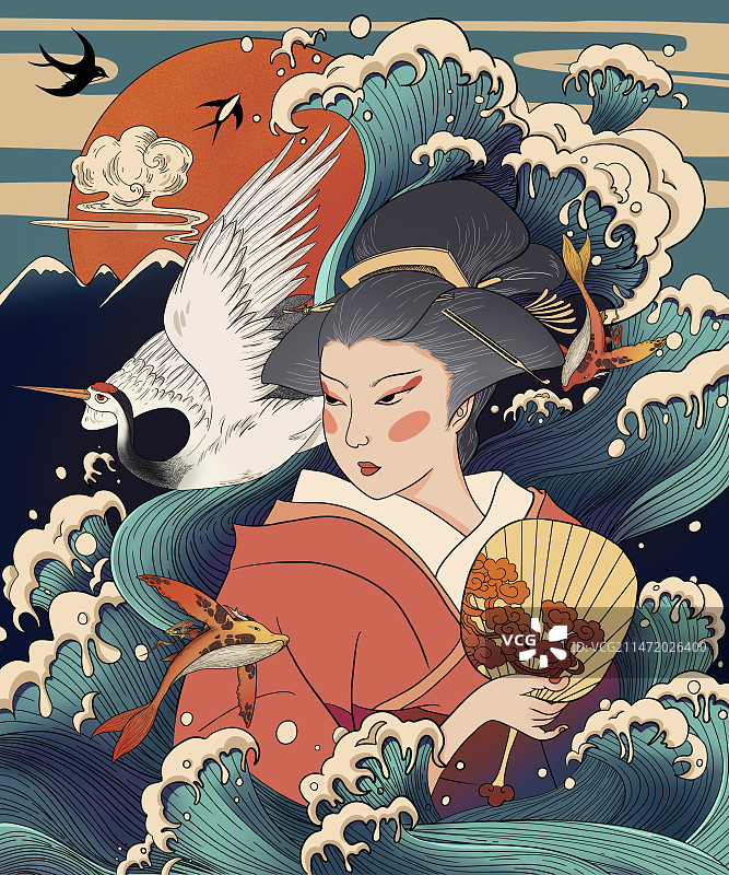 海浪和服女人图片素材