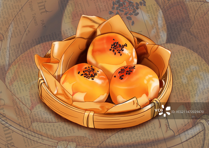烘焙红豆蛋黄酥手绘插画图片素材