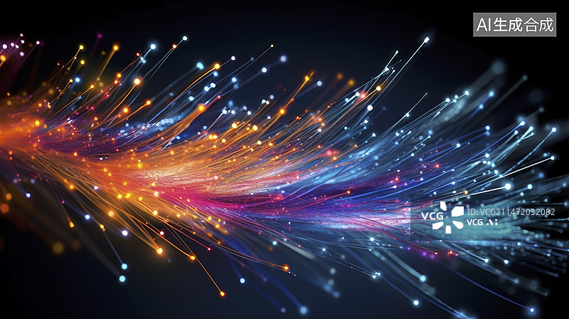 【AI数字艺术】炫彩光纤端粒发光科技背景图片素材
