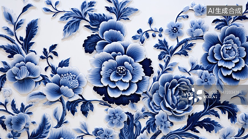 【AI数字艺术】青花瓷花纹背景图片素材