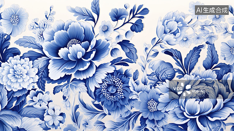 【AI数字艺术】青花瓷花纹背景图片素材