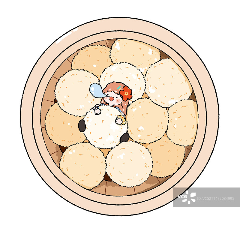 可爱饭团，吃饱喝足睡觉香图片素材