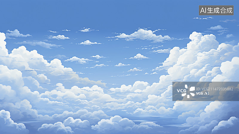 【AI数字艺术】日本漫画风蓝天白云治愈背景图片素材