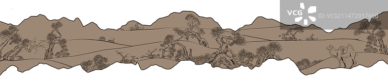 钢笔画沙漠胡杨林图片素材