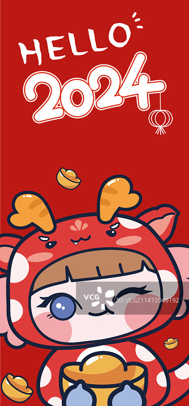 红色卡通娃娃新年海报图片素材