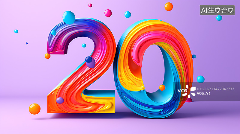 【AI数字艺术】20周年庆数字元素图片素材