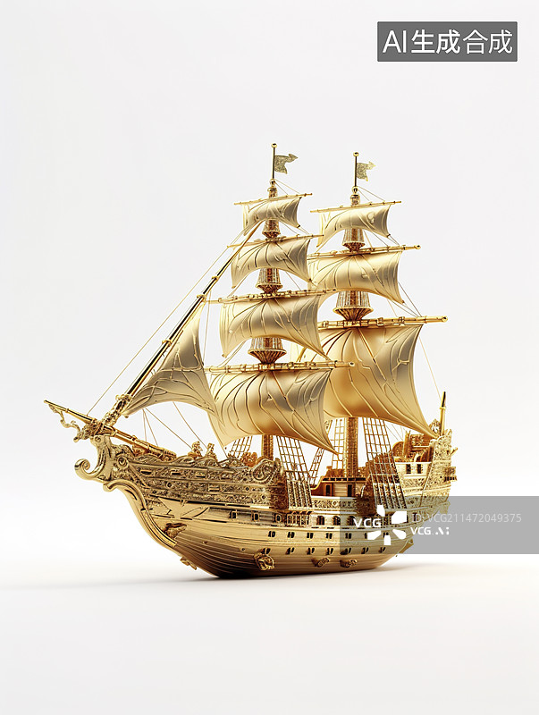 【AI数字艺术】金色帆船励志前行企业文化图片素材