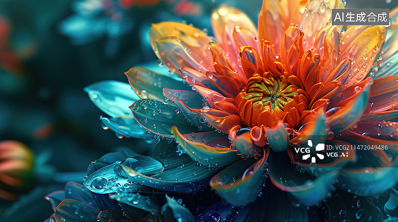 【AI数字艺术】湿花的特写镜头图片素材