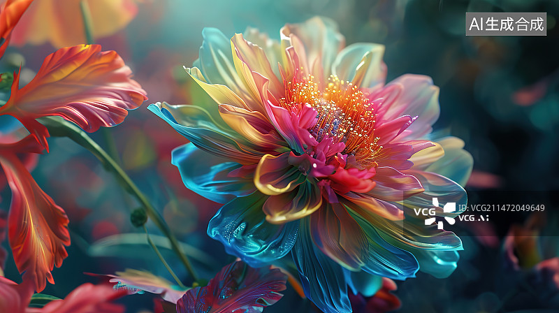 【AI数字艺术】公园里盛开的红花特写图片素材