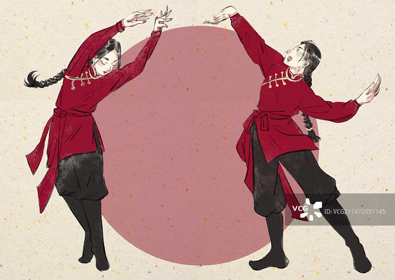 蒙古族舞蹈插画图片素材