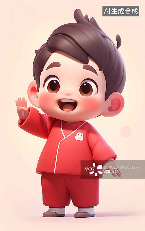【AI数字艺术】春节可爱3D儿童人物插画，国潮人物节日概念插图图片素材