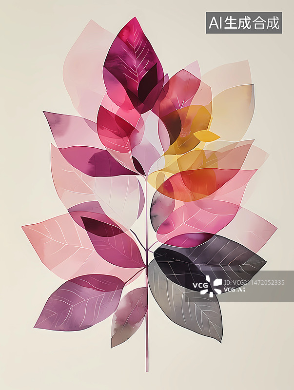 【AI数字艺术】极简风水彩插画——植物叶片背景图片素材