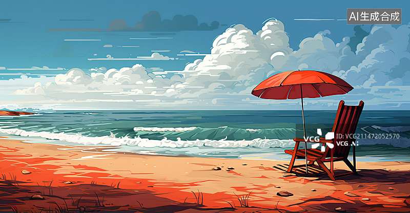 【AI数字艺术】海滩上的空椅子图片素材
