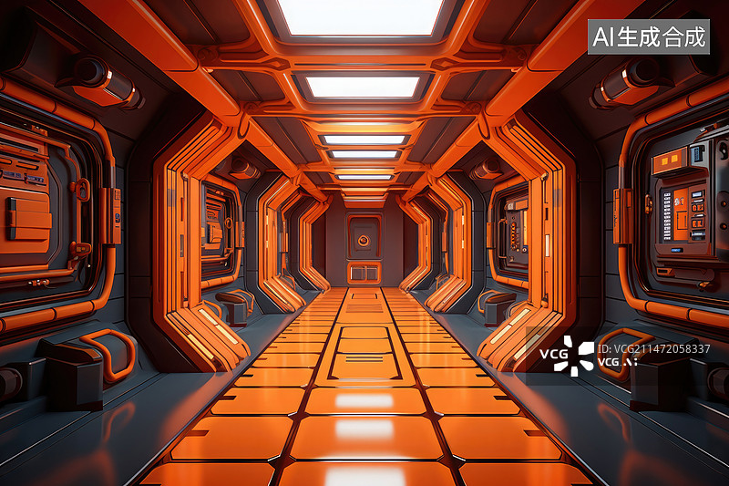 【AI数字艺术】未来机甲走廊图片素材