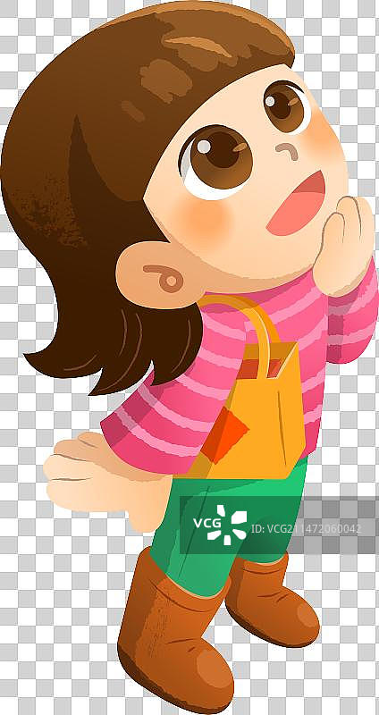女孩羡慕地抬头看图片素材