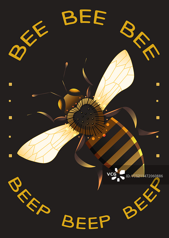 深色简约扁平风渐变蜜蜂海报插画图片素材