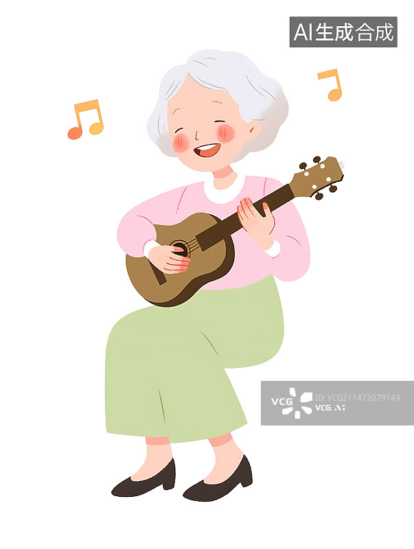 【AI数字艺术】弹琴唱歌的奶奶图片素材