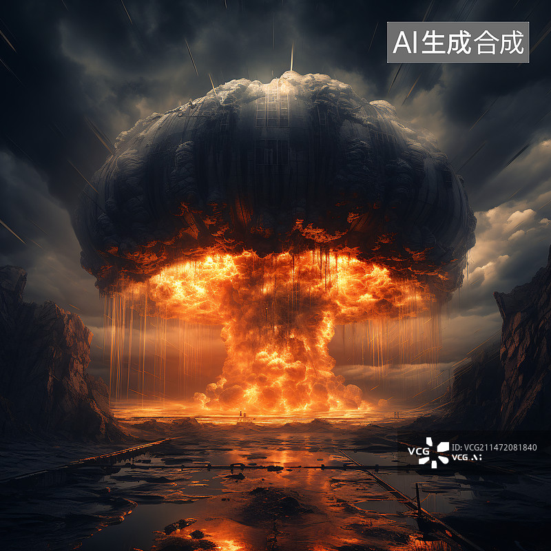 【AI数字艺术】原子爆炸，核灾难背景，核爆炸插图场景图片素材