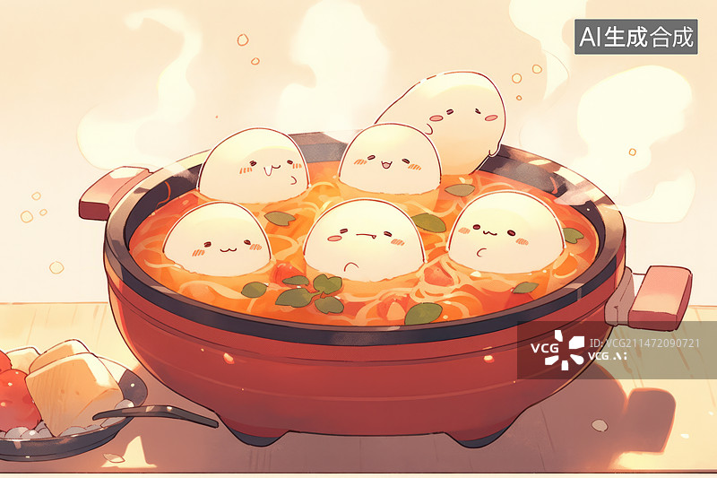 【AI数字艺术】可爱拟人风格丸子汤图片素材