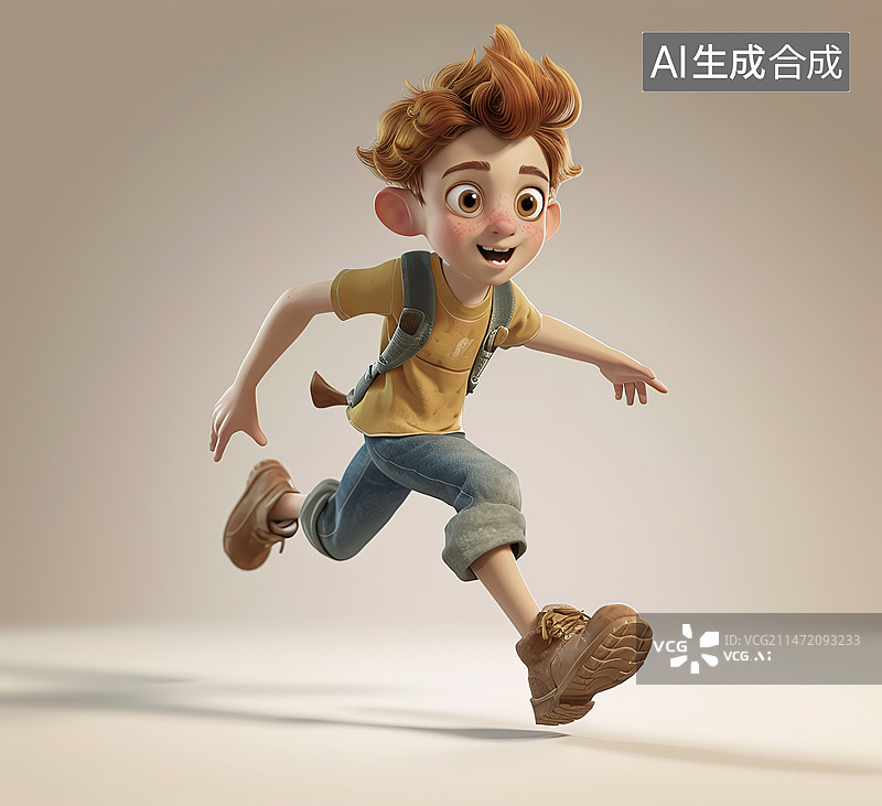 【AI数字艺术】灰色背景下跳跃的男孩全长图片素材