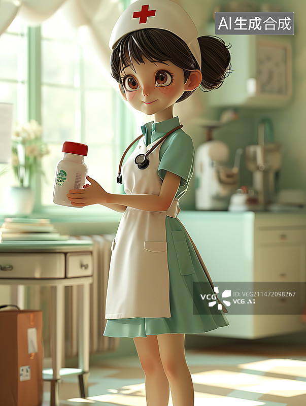 【AI数字艺术】站在医院走廊上的女医生画像图片素材