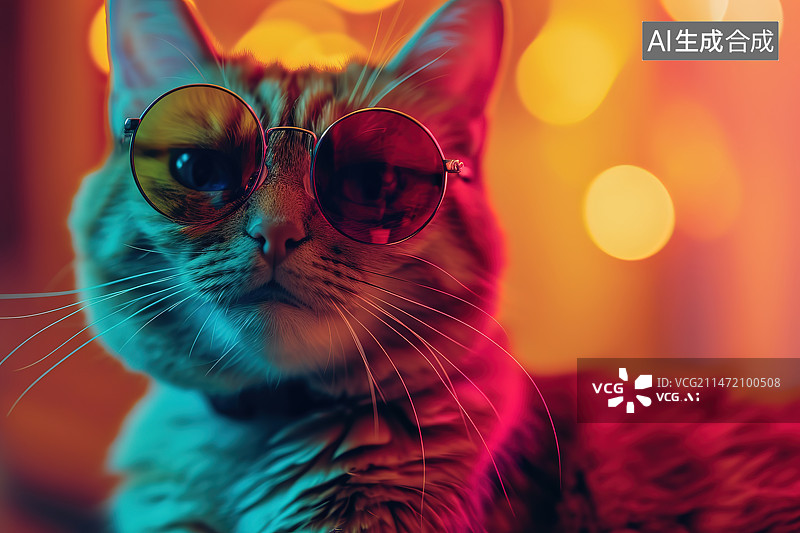 【AI数字艺术】戴太阳镜的猫的特写肖像图片素材