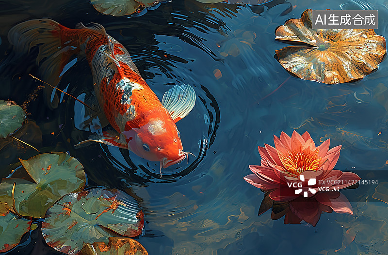 【AI数字艺术】池塘金鱼的高视角图片素材