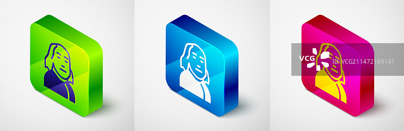 2.5D本杰明·富兰克林图标，灰色背景图片素材