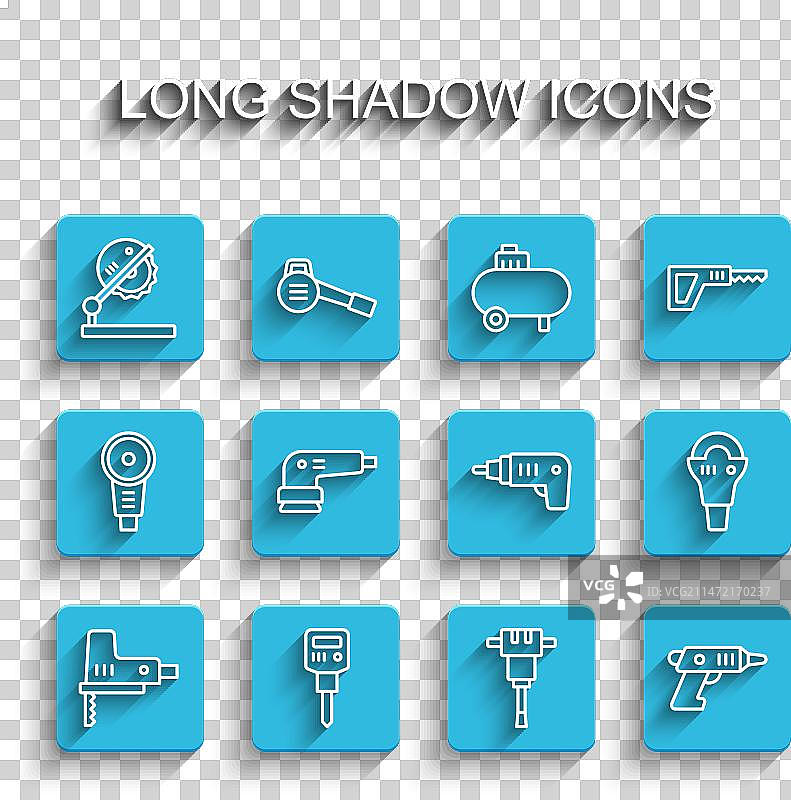 电锯、施工用风镐线条组合图片素材