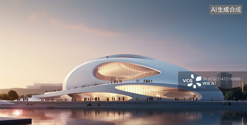【AI数字艺术】夕阳下的建筑图片素材