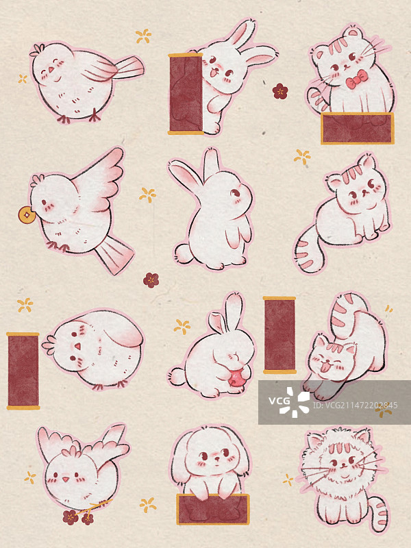 春节动物祝福喜庆插画图片素材