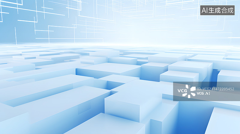 【AI数字艺术】AIGC:抽象背景几何形状蓝色空间科技感 插图图片素材