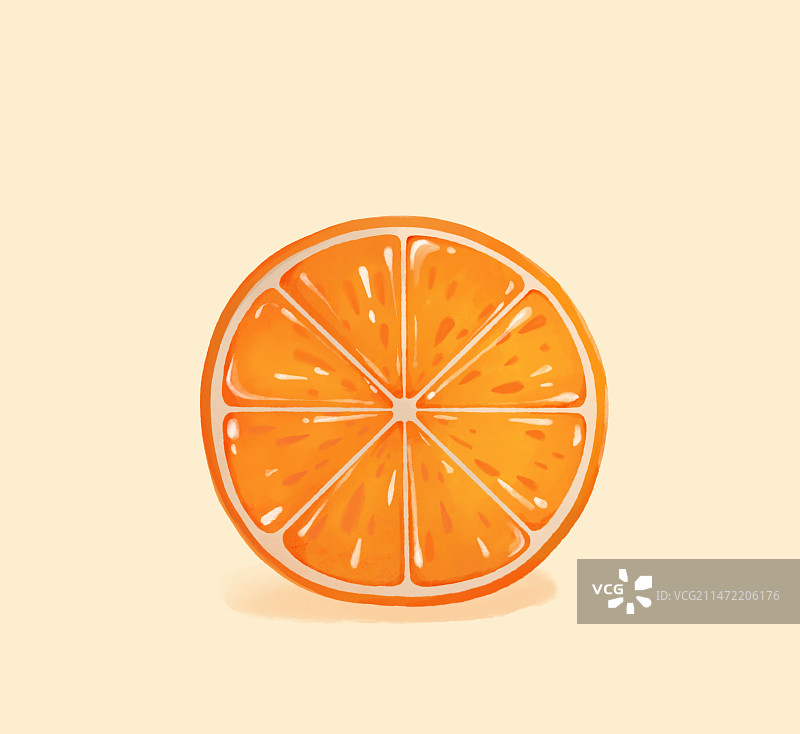 切成一半的橙子汁水满满手绘插画图片素材