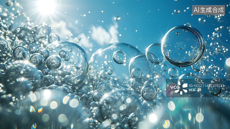 【AI数字艺术】泡泡蓝色背景图片素材