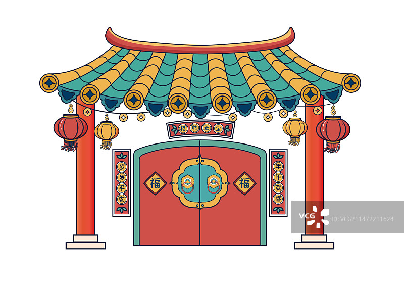喜庆的中式门口布置图片素材