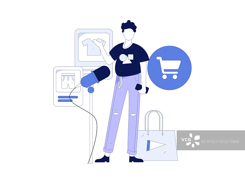 网红直播带货矢量互联网手绘插画图片素材