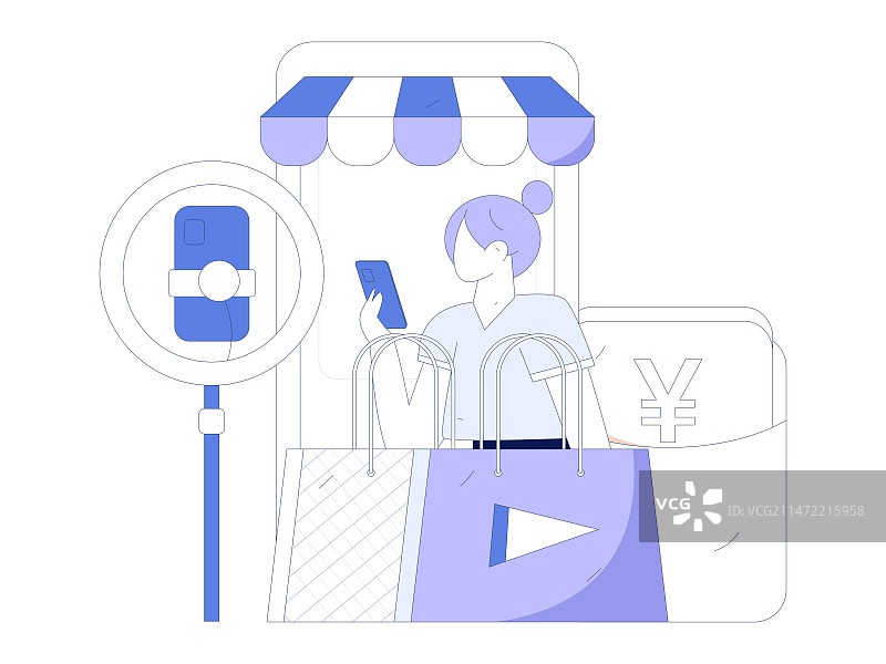 网红直播带货矢量互联网手绘插画图片素材