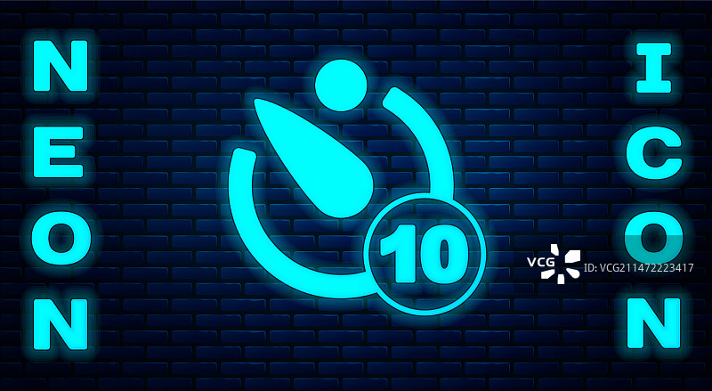 砖墙背景上的霓虹发光相机定时器图标图片素材