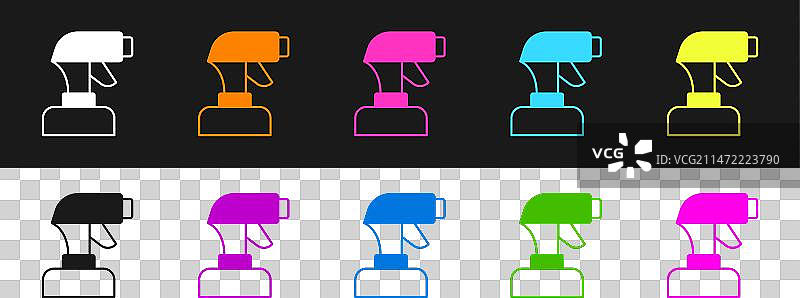 黑色背景上的喷漆枪图标套装图片素材